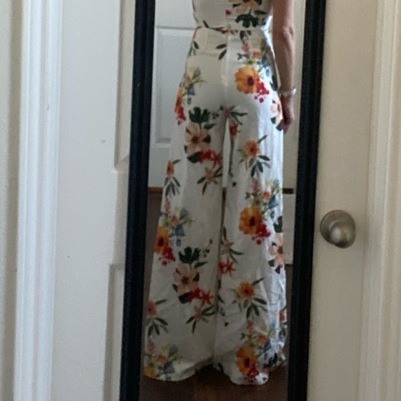 Fashion Nova white multicolor floral strapless cut outs wide leg jumpsuit - Picture 8 of 14